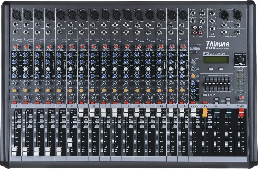 Thinuna MX-F16 16-CH stereo two braid mixer with USB and effector
